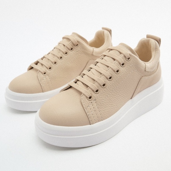 Zara Shoes Zara Athletic Leather Sneakers Beige Tan Tennis Shoes